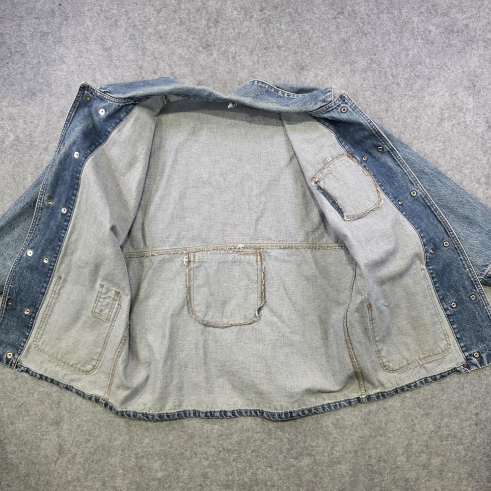VTG Driver Jacket Mens Medium Blue Denim Chore Workwear Utility Snap Made USA - Picture 14 of 16